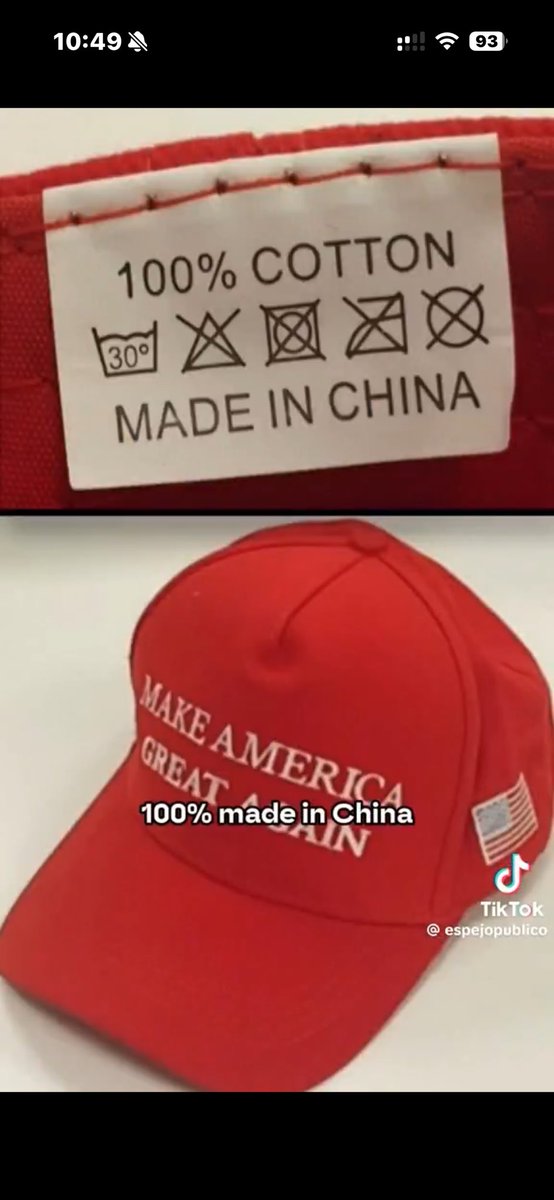 Making America great again, one Chinese-made hat at a time. 🙃<a href="/elonmusk/">Elon Musk</a>  #TradeWar #MAGA #irony