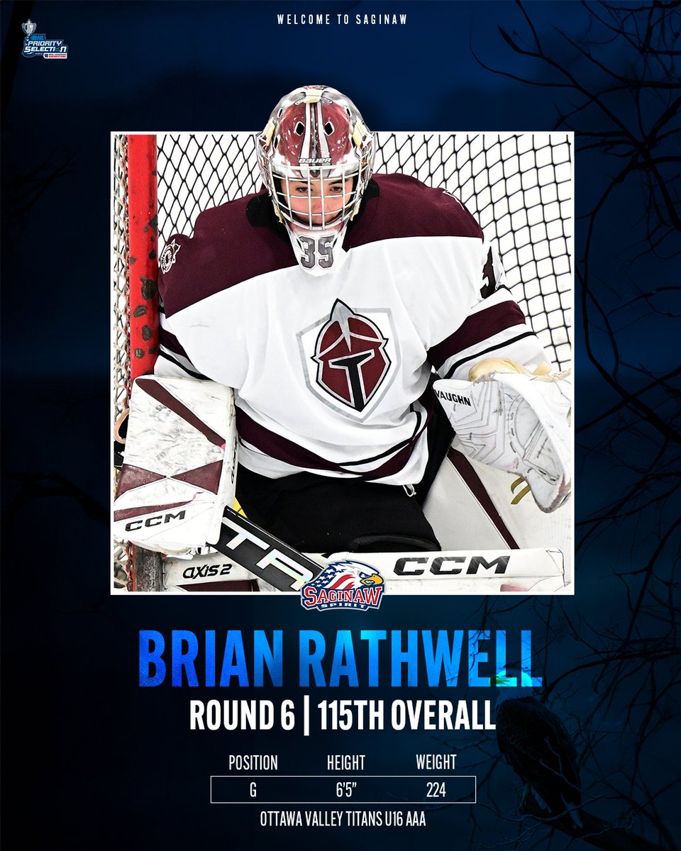 With the 115th overall pick of the 2025 OHL Priority Selection, the Saginaw Spirit are proud to select Brian Rathwell!

Welcome to Saginaw, Brian 🤩