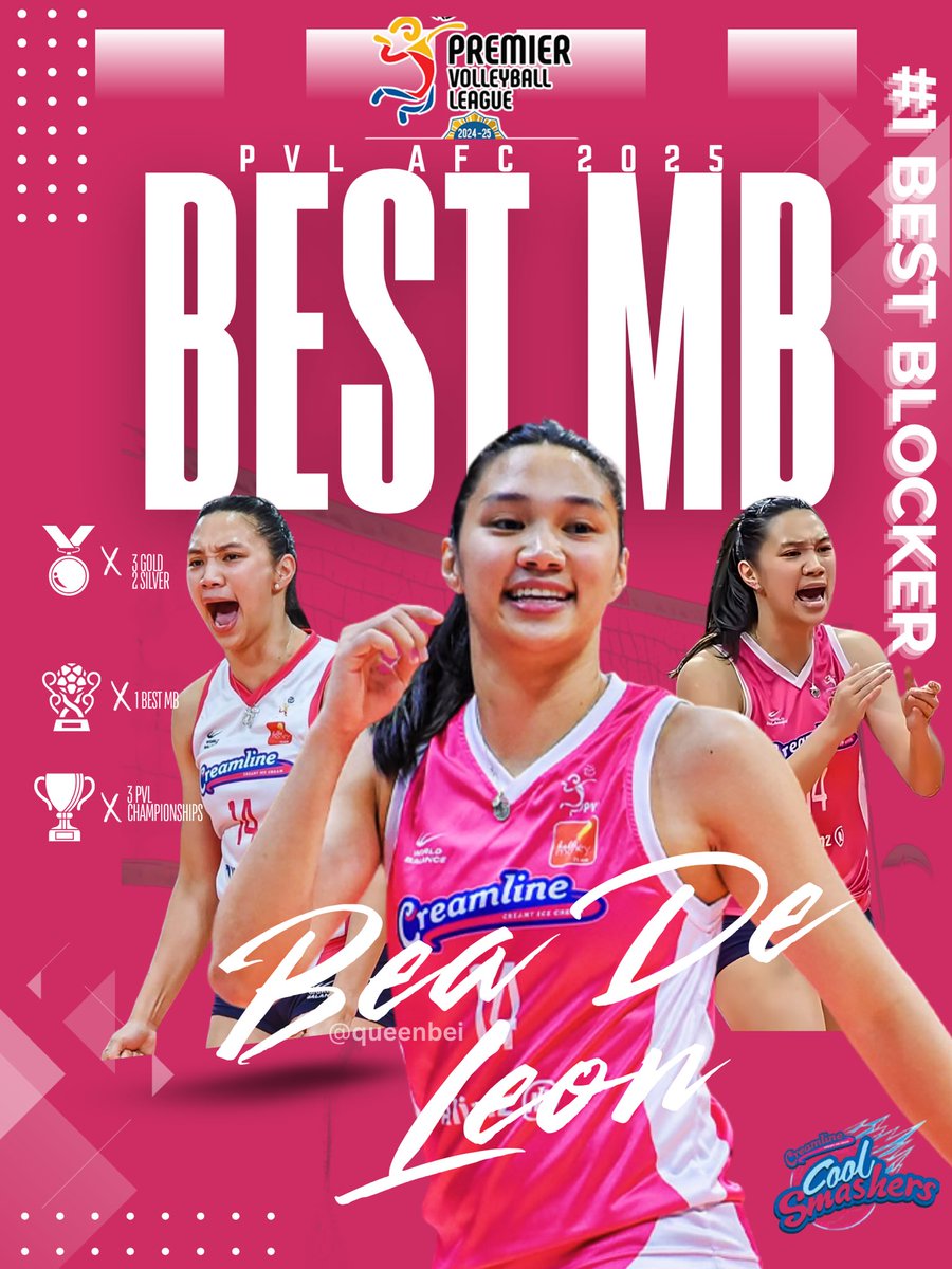 BEA DE LEON WINS HER FIRST EVER— PVL BEST MB AWARD!!!!! 😭🏆✨❤️‍🔥

Every challenge Bea faced led her to this incredible moment!! 🫂🙏🏻 She found her spark again in Creamline , and now it’s blazing brighter than ever!! TYL! 🌟🔥

So proud of you.<a href="/_beadel/">Bea de Leon</a> !!💗#PVL2025