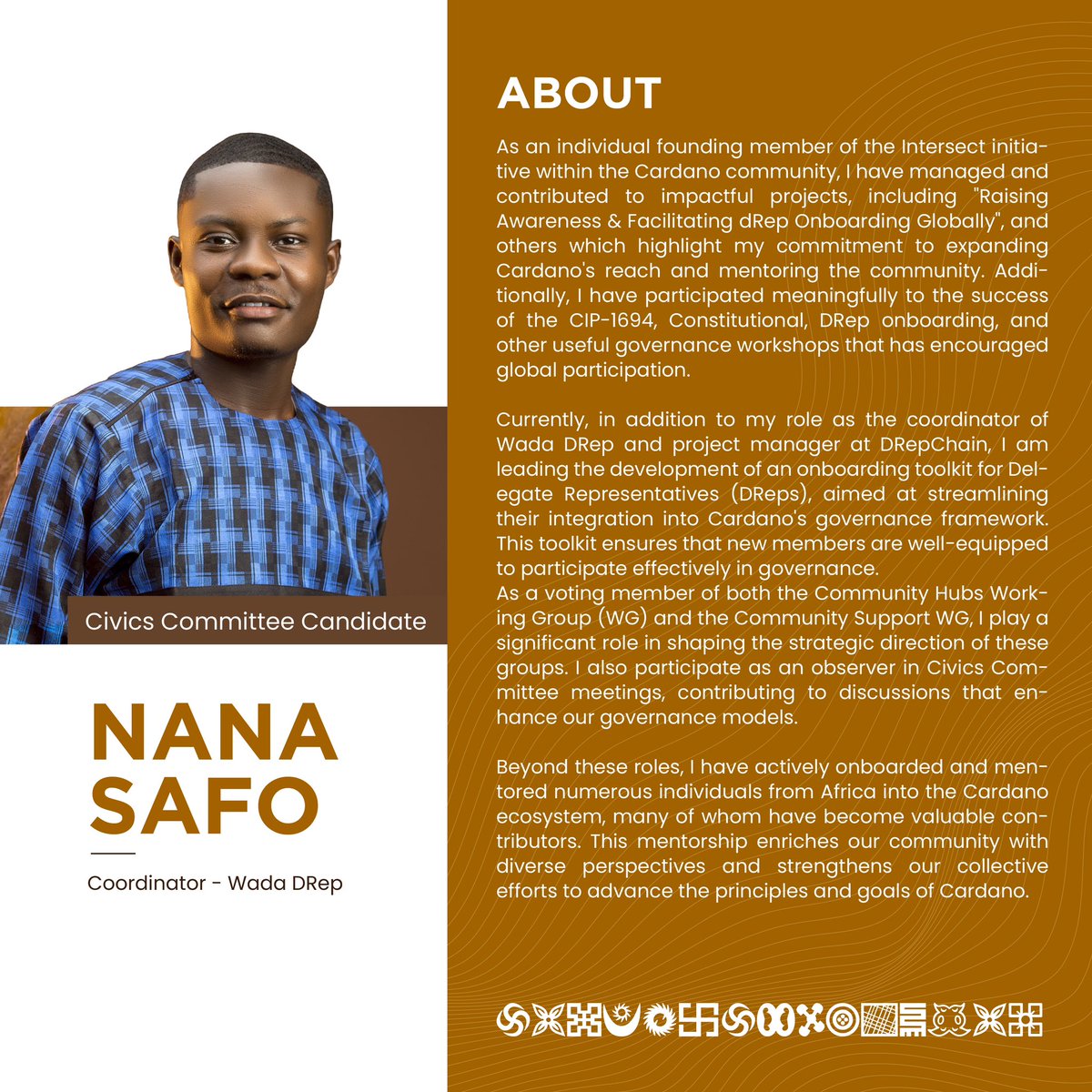 Nana Safo || dRep Chain | Wada DRep (@bhra_freezy) on Twitter photo <a href="/M3RSEE/">callmeMercy</a>: Nana Safo, given your experience and contributions to ensuring that Africa is truly represented in the #Cardano Governance era, I think the community would benefit and be proud to have you as a member of the Cardano Civics Committee. What do you think?
Me: Applied 😊 <a href="/M3RSEE/">callmeMercy</a>: Nana Safo, given your experience and contributions to ensuring that Africa is truly represented in the #Cardano Governance era, I think the community would benefit and be proud to have you as a member of the Cardano Civics Committee. What do you think?
Me: Applied 😊