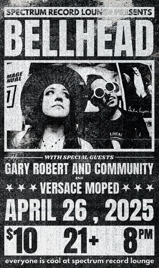 BELLHEADband's tweet photo. Saturday April 26th
BELLHEAD | Gary Robert and Community
Spectrum Record Lounge Cape Girardeau, MO
#postpunk #rockmusic #tour #deathrock #alternativemusic #BELLHEAD #chicagomusic #darkwave #indiemusic #industrialmusic #femalebassplayer #goth #coldwave #gothmusic https://t.co/1t4ttCgdyd