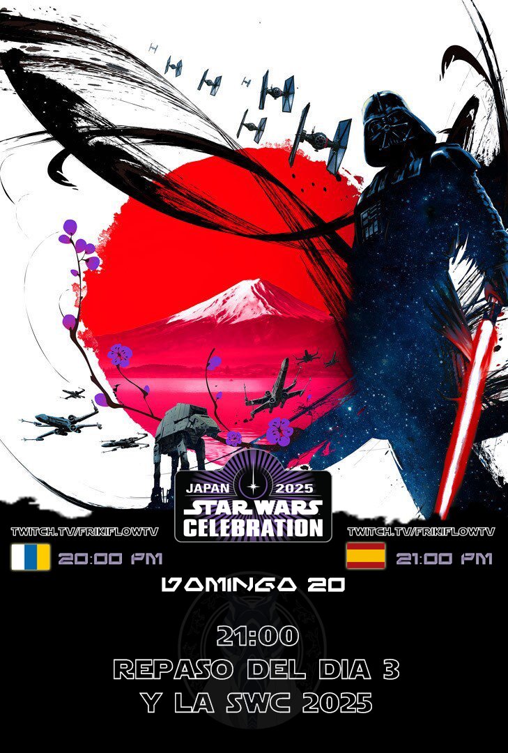 Ya tenemos los horarios que seguiremos en la retransmisión de esta #StarWarsCelebrationJapan 2025. 

Destacar que, aunque a día de hoy son fijos, no se descartan modificaciones de última hora por distintas circunstancias. 

1/2