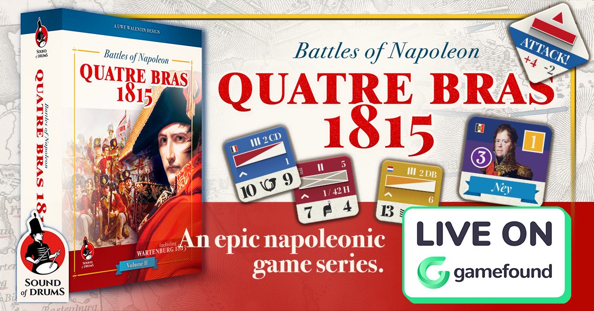 Last 24 hours of our campaign of "Battles of Napoleon Vol.2: Quatre Bras 1815 / Wartenburg 1815".

Join 500+ supporters at: 

bit.ly/BONQuatreBras-…

Thanks to all you Grognards for your great support!

Vive l'Empereur!