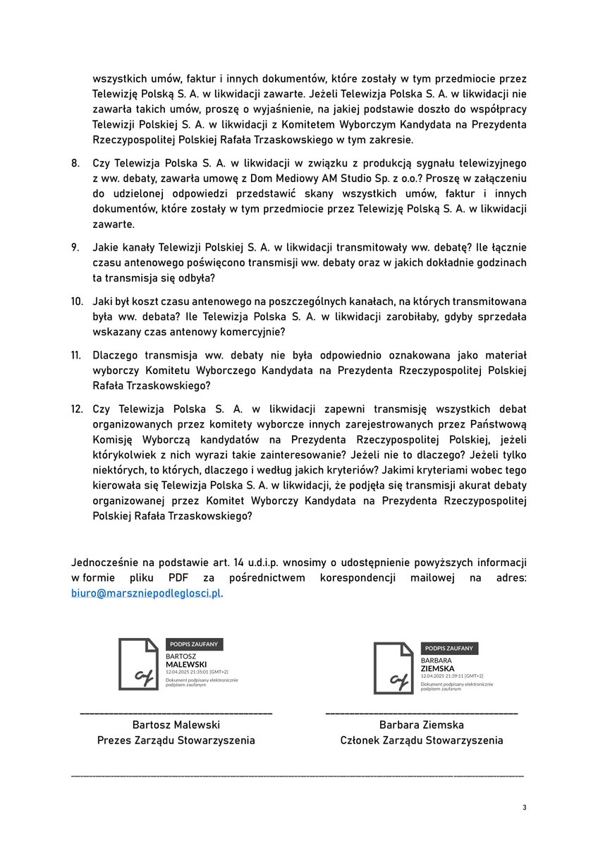 Bartosz Malewski (@bartoszmalewski) on Twitter photo Wiele już powiedziano i wiele zadrwiono w temacie debaty <a href="/TVP/">Telewizja Polska</a> w likwidacji. Ale sprawa jest poważna, bo według twierdzeń samej TVP, publiczna telewizja stała się realizatorem kampanii jednego z kandydatów. Dlatego zadajemy konkretne pytania. I czekamy na konkretne odpowiedzi. Wiele już powiedziano i wiele zadrwiono w temacie debaty <a href="/TVP/">Telewizja Polska</a> w likwidacji. Ale sprawa jest poważna, bo według twierdzeń samej TVP, publiczna telewizja stała się realizatorem kampanii jednego z kandydatów. Dlatego zadajemy konkretne pytania. I czekamy na konkretne odpowiedzi.