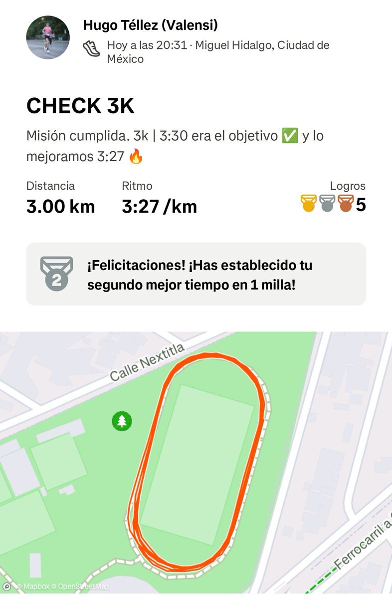 HugoValensi's tweet photo. Sigo con la mentalidad de que esto es paso a paso y poco a poco. Confío en que vienen buenas cosas.
📍PLAN SEXENAL | CHECK 3K |
✅ 2025: 3:27 | 10:27 🔥
✅ 2024: 3:33 | 10:42
✅ 2023: 3:36 | 10:50
.
.
.
#trainingdone✔
#running #runner #YoElegiCorrer
🔝 @CanalRunning https://t.co/mBtxUehoyO