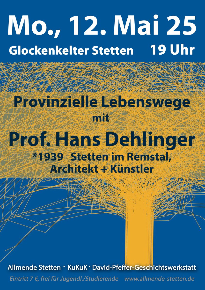 On May 12, I'll return to Stetten im Remstal, my place of birth, for this event. It's part of an event series about people born in Stetten and where their lives have led them. It'll be in German and mostly about my life. I'll show some art on the 2x6m screen as well.