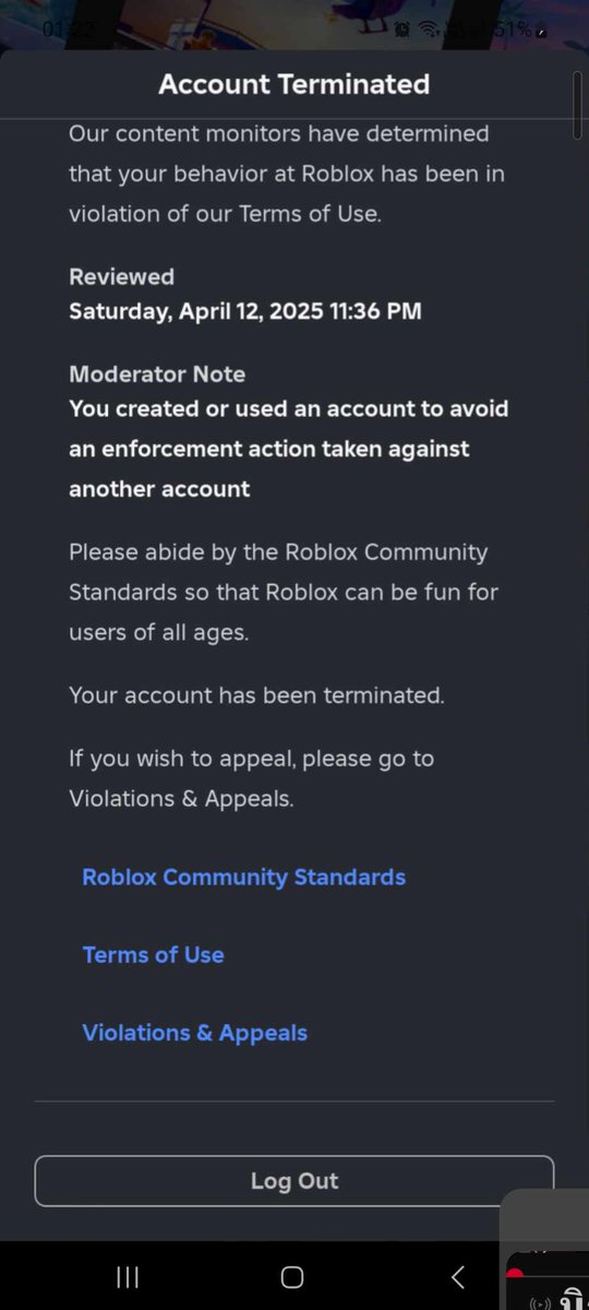 Sinaom_fine's tweet photo. does anyone get terminate account at this time for doing nothing? in this case my acc was got terminate reason is i use alt acc which i didnt use alt acc https://t.co/w7GF3aRQvs