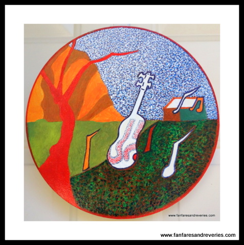 Mesa_Artist's tweet photo. "Strings On Holiday," acrylics on wood panel, 12" diameter.  #Art #painting #ClassicalMusic #StringOrchestra #imagination 🎨👨‍🎨🖌️🎻🍂🌿🍃 https://t.co/iUcF4oTpOR