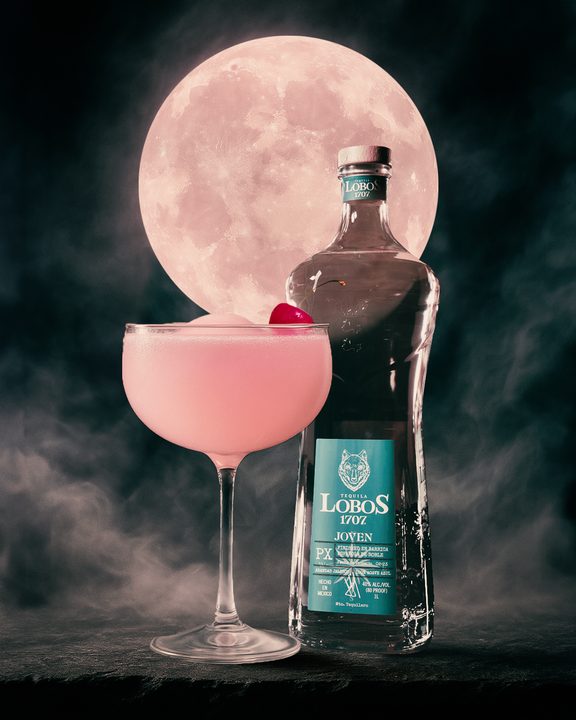 Meet the Pink Moon, a cocktail for those who don’t just follow the night — they own it.

1.5  oz Lobos 1707 Tequila Joven
0.5 oz elderflower liqueur
0.5 oz sour cherry juice
0.5 oz lime juice
Pinch of salt