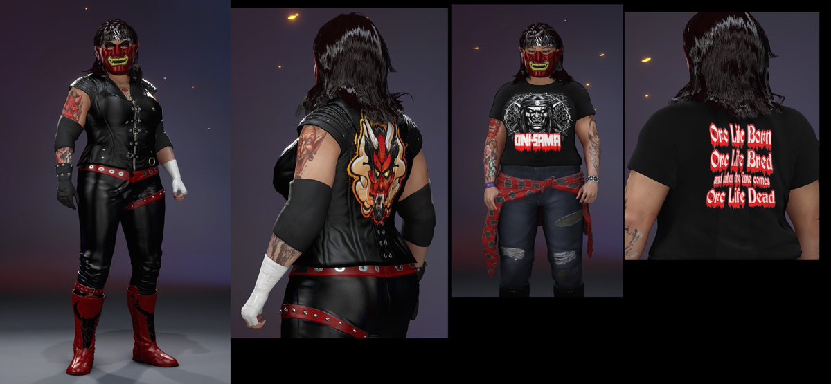 FATALESwrestle's tweet photo. Back for the first time since 2K23, with new gear, Oni-Sama, the Backalley Demon. 
Orc Life Born
Orc Life Bred
And when the time comes
Orc Life Dead

Went back to her Super Heavy Monster origins, with new gear inspired by Taker and Kane. https://t.co/8omB1lbGir