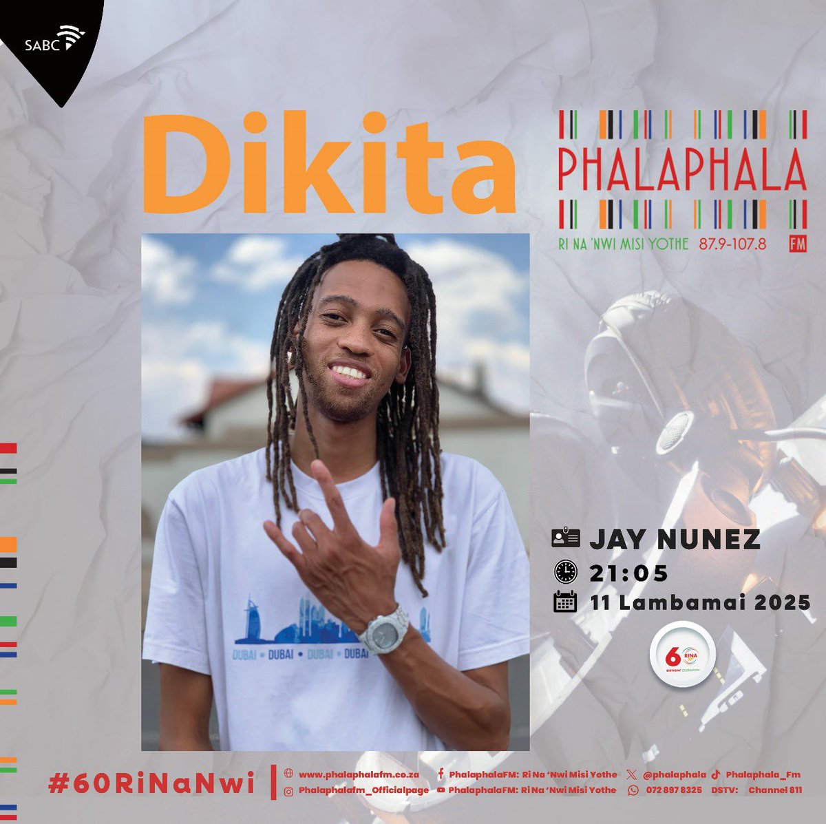 Pandelani Missp Mulaudzi (@missp_dj) on Twitter photo ONAIR| #Dikita 21:00 -00:00
<a href="/DjMshega/">#NDINGAVUYA</a> @Jaynunez
Vha khou ramba nnyi?
๐ phalaphalafm.co.za
๐ฒ 063 227 2745 WhatsApp
โ๏ธ086 00 253
๐ป 87.9 - 107.8 MHz ONAIR| #Dikita 21:00 -00:00
<a href="/DjMshega/">#NDINGAVUYA</a> @Jaynunez
Vha khou ramba nnyi?
๐ phalaphalafm.co.za
๐ฒ 063 227 2745 WhatsApp
โ๏ธ086 00 253
๐ป 87.9 - 107.8 MHz
