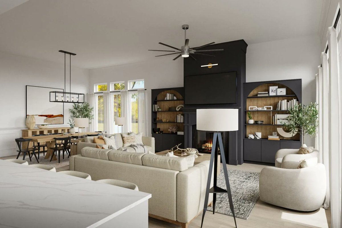 SerenesSpaces's tweet photo. Before &amp; after: A modern farmhouse refresh that keeps the charm but sharpens the style—clean lines, layered textures, and built-ins that blend form &amp; function. Effortless, lived-in, refined. #InteriorDesign https://t.co/1sEGKOFbhX