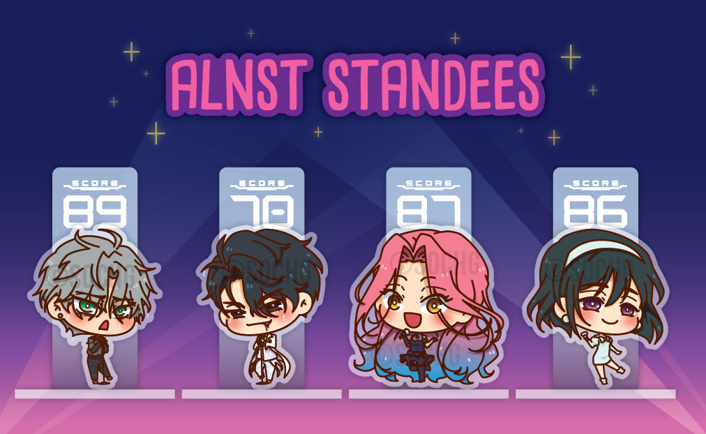 SoChg_'s tweet photo. ✨️Alien Stage standees✨️ will be open for preorders only in-person at Sakura-con (table 2217)  next week!

They're each 3pc standees - the base pieces will puzzle together into 1 whole stage, divided into IvanTill and MiziSua pairs~
#ALNST #alienstage #ivantill #MIZI https://t.co/keH9BQ9fmF