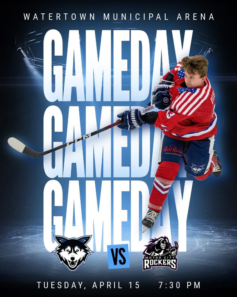 Tickets are now available online for the added game taking place on Tuesday, April 15, 2025 at the Watertown Municipal Arena against the Motor City Rockers.  The puck drops at 7:30pm, the doors open at 6pm.

You can purchase tickets at:  showpass.com/watertown-wolv…