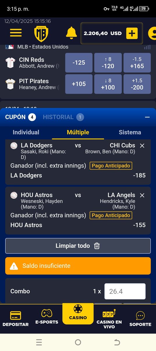 chrisney2010's tweet photo. @potroalvarez buenas tardes camarada quiero informarle que en la página masterbets gane ayer y hoy no permiten jugar ni con mi saldo de 2200$ un simple parley de 26$ con 4 equipos , solo porque gane ayer, que opina usted https://t.co/WdKQH6ReTZ