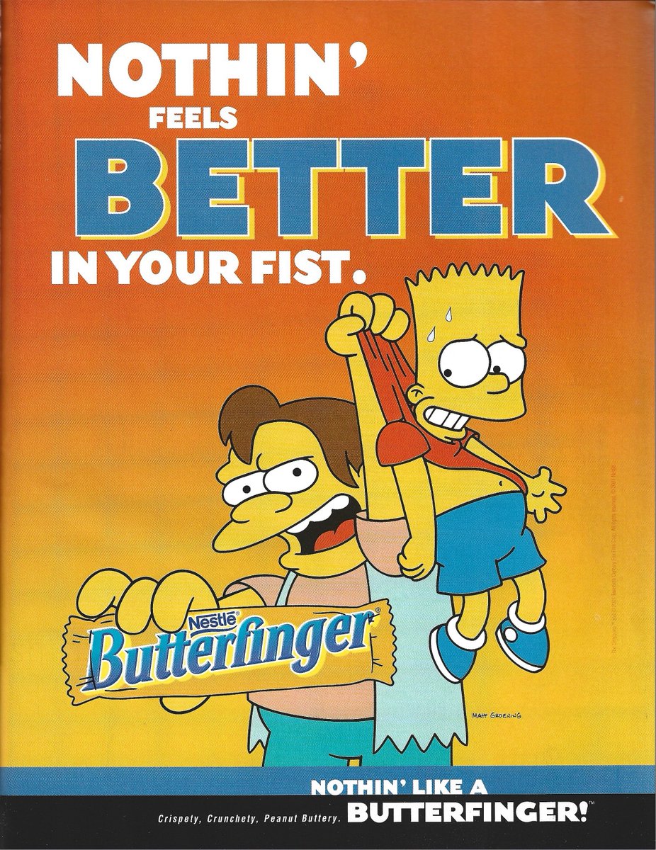 Simpsons Butterfinger ad in Movieline magazine, July 2001