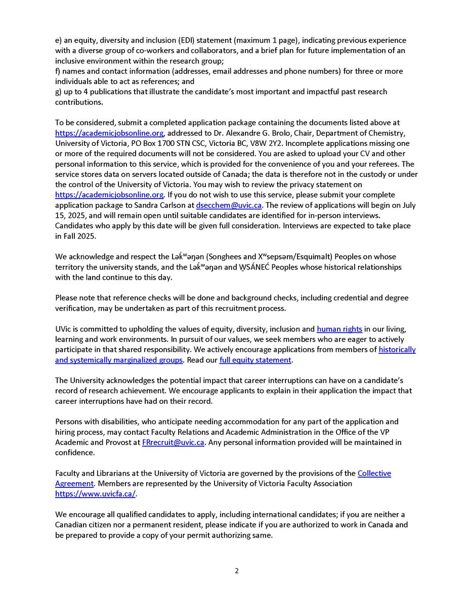 Dr. Alexandre Brolo (@agbrolo) on Twitter photo A new #tenure_track assistant prof opening <a href="/chemistryatuvic/">Chemistry@UVic</a> in inorganic/physical #Chemistry . We invite #womeninSTEM and gender diverse peoples to apply for the opportunity to work in one of the best chemistry Depts in 🇨🇦! uvic.ca/faculty-staff/… A new #tenure_track assistant prof opening <a href="/chemistryatuvic/">Chemistry@UVic</a> in inorganic/physical #Chemistry . We invite #womeninSTEM and gender diverse peoples to apply for the opportunity to work in one of the best chemistry Depts in 🇨🇦! uvic.ca/faculty-staff/…