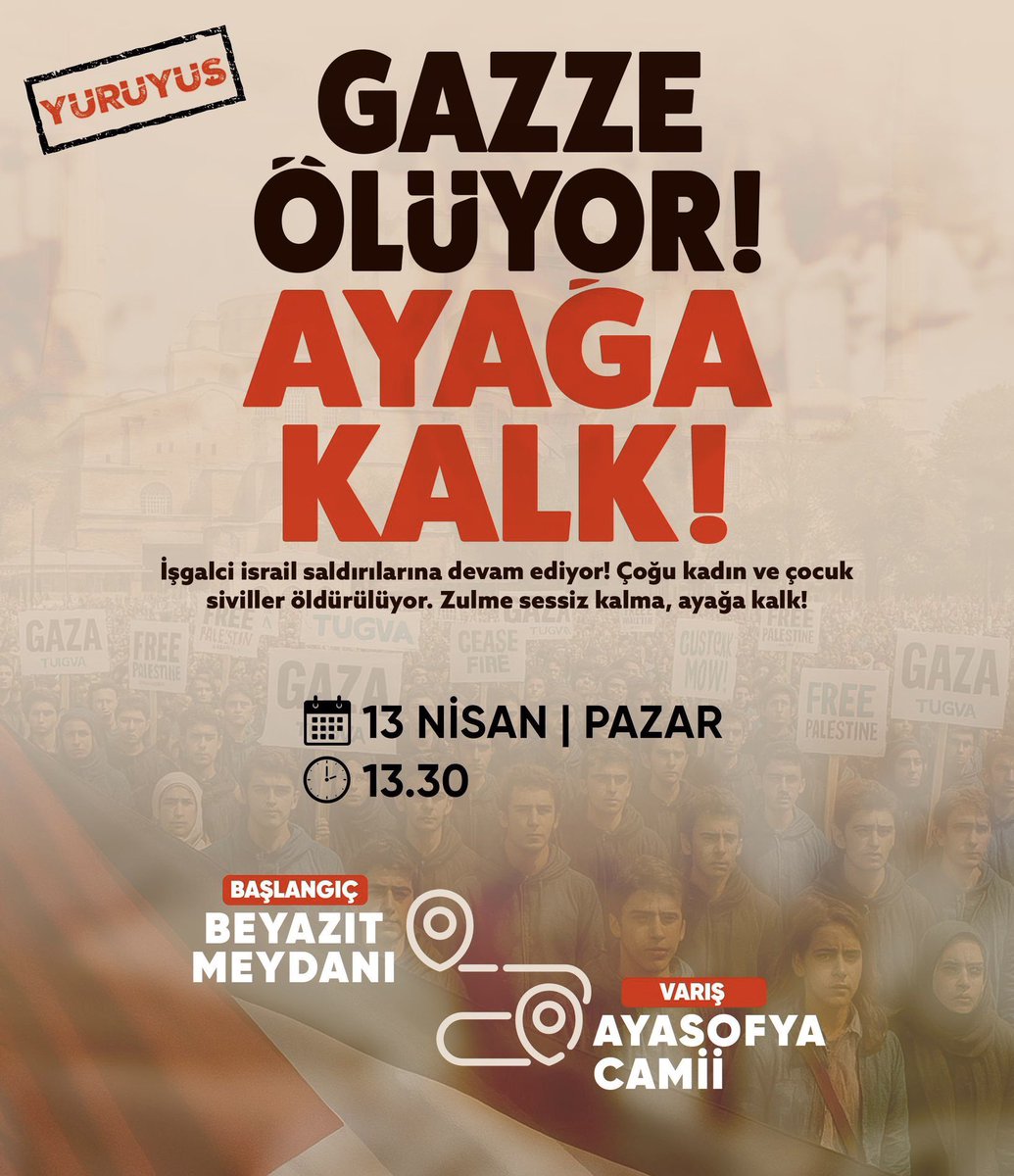 GAZZE İÇİN BEYAZIT MEYDANI'NDA BULUŞALIM!
#GazzeÖlüyor #GazzedeSoykırımVar #Gazze