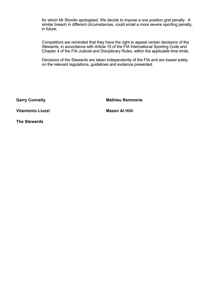 fia's tweet image. DOC 33 - Infringement - Car 63 - Alleged failure to follow Race Director's instructions (Fast lane) fia.com/documents #BahrainGP #F1 #FIA