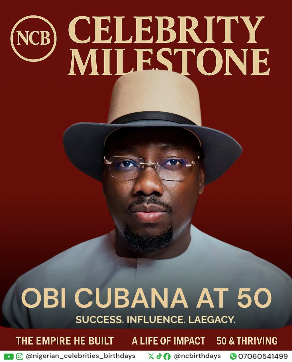 NCBirthdays's tweet photo. Celebrating a Legacy of Excellence: Obi Cubana at 50!
From visionary entrepreneur to cultural icon, Obi Cubana’s journey is a true testament to success, resilience, and impact. Here’s to a golden milestone and a future even brighter! @realobi_cubana @CubanaApp #obicubana https://t.co/af54Ua5dFE
