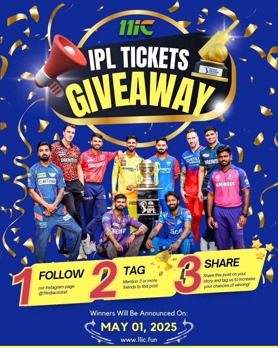 11ic2's tweet photo. 🎉 Want to win FREE IPL 2025 tickets? 11IC has something exciting for you!

✅ Follow @11ic2  on Twitter
✅ Tag 3 or more friends in the comments
✅ Share this post to your story &amp; tag us
That’s it! You’re in the draw to witness the biggest IPL matches LIVE from the stadium! 🏟️🔥 https://t.co/0FCZE9YeRH