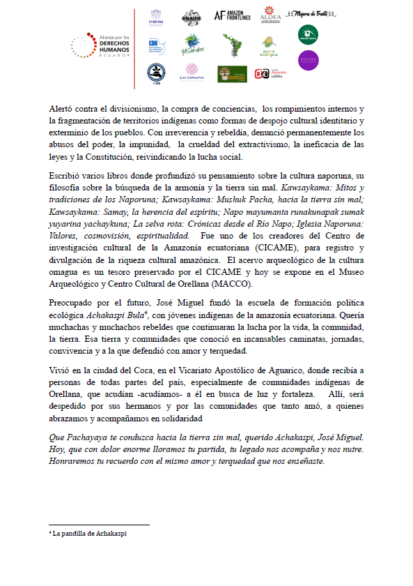 DDHH_Alianza's tweet photo. Que Pachayaya te conduzca hacia la tierra sin mal, querido Achakaspi, José Miguel. 

Hoy, que con dolor enorme lloramos tu partida, tu legado nos acompaña y nos nutre.   

Honraremos tu recuerdo con el mismo amor y terquedad que nos enseñaste. https://t.co/UEBWrCmzyA