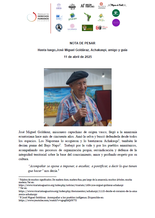 DDHH_Alianza's tweet photo. Que Pachayaya te conduzca hacia la tierra sin mal, querido Achakaspi, José Miguel. 

Hoy, que con dolor enorme lloramos tu partida, tu legado nos acompaña y nos nutre.   

Honraremos tu recuerdo con el mismo amor y terquedad que nos enseñaste. https://t.co/UEBWrCmzyA