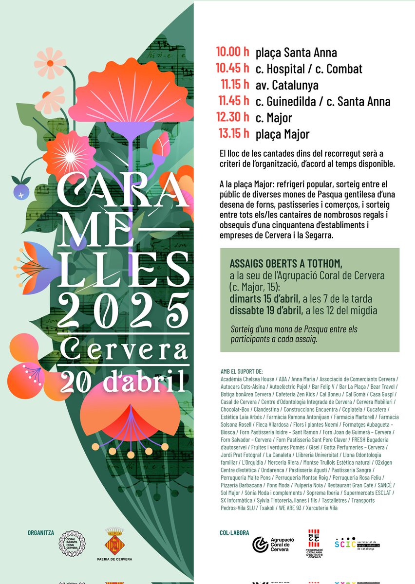 20 d'abril, diumenge de #Pasqua: #Caramelles de #Cervera 2025!

<a href="/NovaCerveraCorI/">CoralInf NovaCervera</a> #AgrupacióCoralCervera <a href="/paeriacervera/">Paeria de Cervera</a>