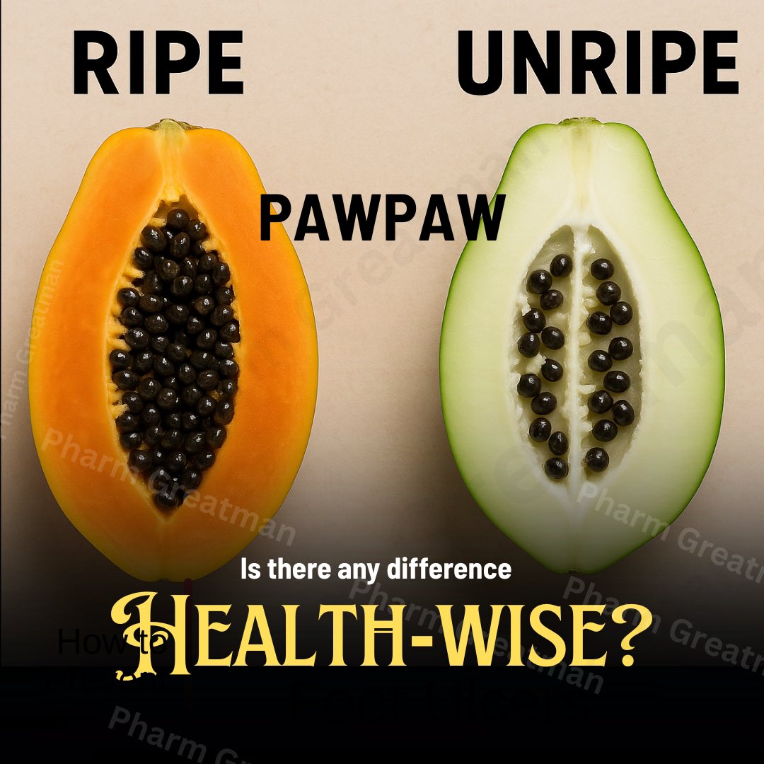 OGreat6's tweet photo. RIPE vs UNRIPE PAWPAW
 They’re the same fruit, but they don’t work the same way in your body.

One is soft and sweet. The other is hard and not so sweet.
But both are packed with health benefits.
 A thread https://t.co/yo1MOIg44p
