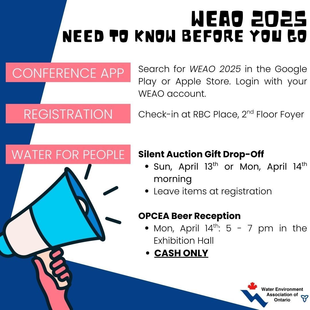 Here are some things to know as you prepare for the WEAO 2025 Technical Symposium and OPCEA Exhibition. Looking forward to seeing everyone there. Follow along with the conference action on socials at #WEAO2025 and on the Conference App!