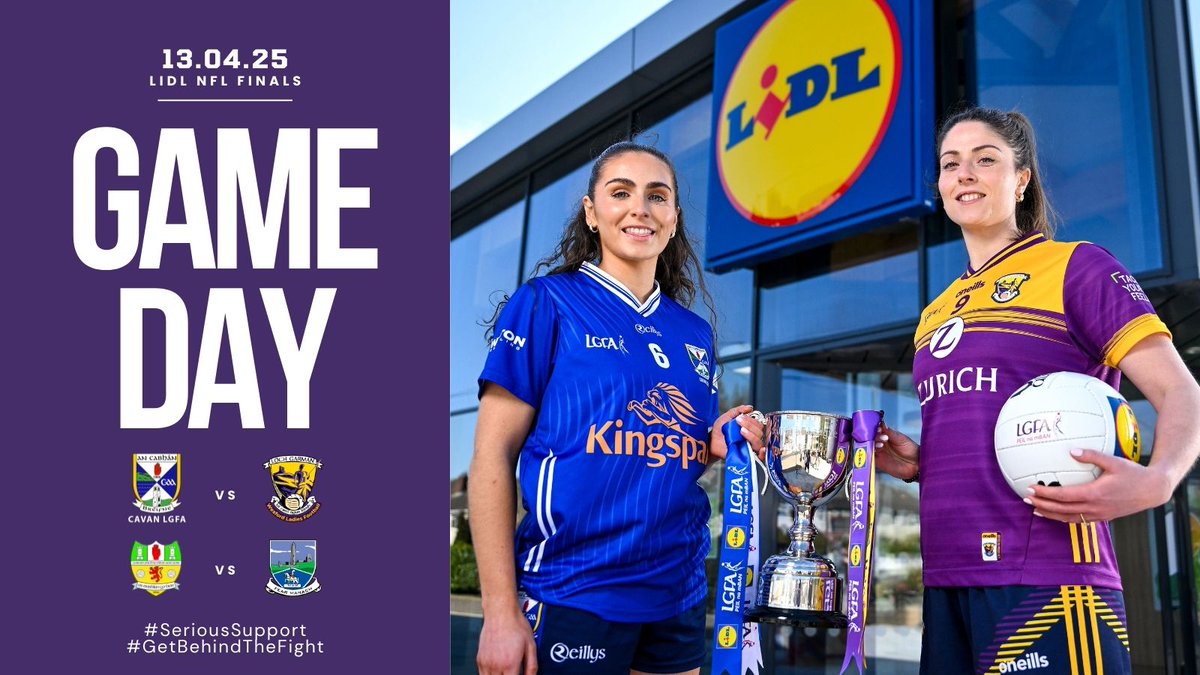 LadiesFootball's tweet photo. Game day! 

It's time for the 2025 @lidl_ireland National League Divisions 3 and 4 Finals! 🏆

🗓️Sunday April 13

🎫🎟️Get your tickets 👇

D3➡️ https://t.co/vQWu2m1PDO - @CavanLGFA v @WexLadiesFoot 
D4➡️ https://t.co/LQ1oBkcG4b - @AntrimLGFA v @fermanaghladies 

#SeriousSupport #GetBehindTheFight