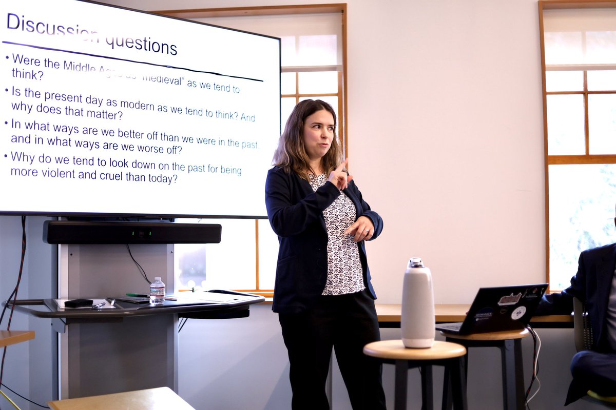 STAHumanities's tweet photo. Yesterday, we went back to the Middle Ages! 🏰

Prof. Henley presented on “We’re the Middle Ages as medieval as we think?”

#saintanselm #saintanselmcollege #saintanselmhumanities #grapponehumanitiesinstitute #comefridayforum 

@SaintAnselm https://t.co/HsFvBtKgLx