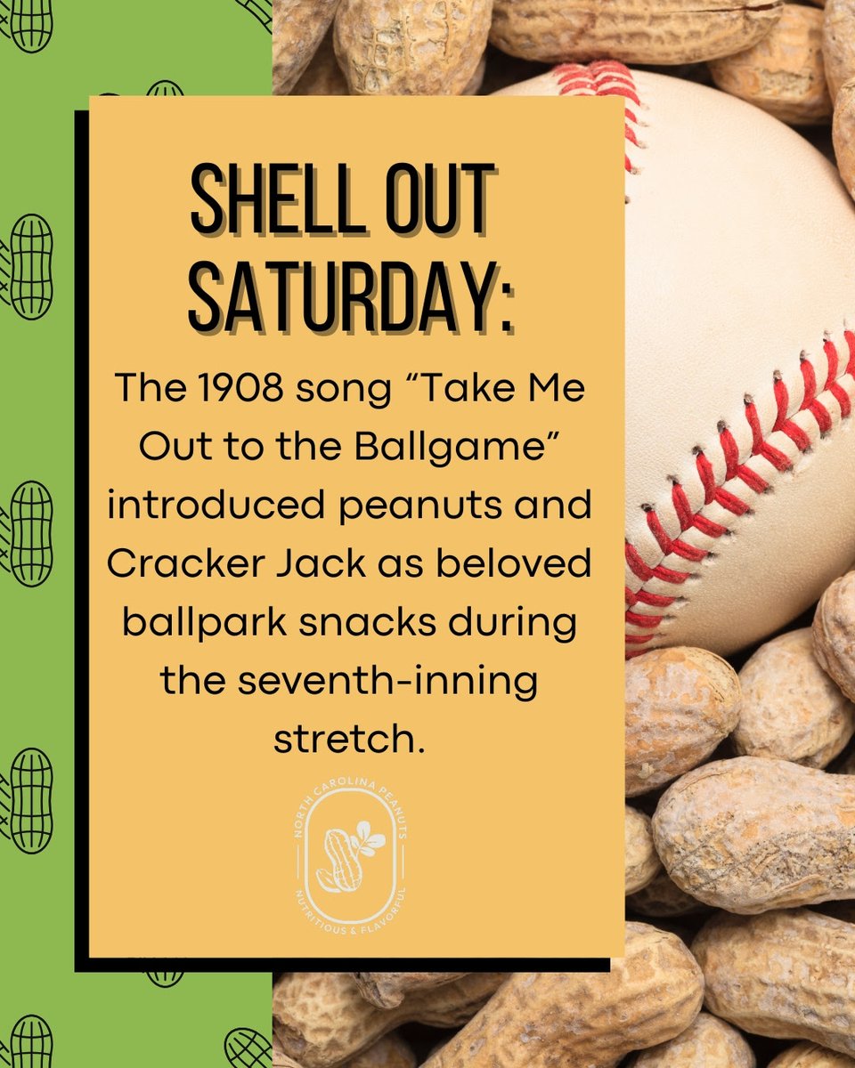 NCpeanuts's tweet photo. We’re throwing it back to 1908 for this #ShellOutSaturday — when “Take Me Out to the Ball Game” reminded fans to grab peanuts & Cracker Jack. ⚾️ 🥜
100+ years later, we’re still cracking shells & cheering on our teams like it’s the seventh inning stretch!
#ncpeanuts https://t.co/msOFTUGALX