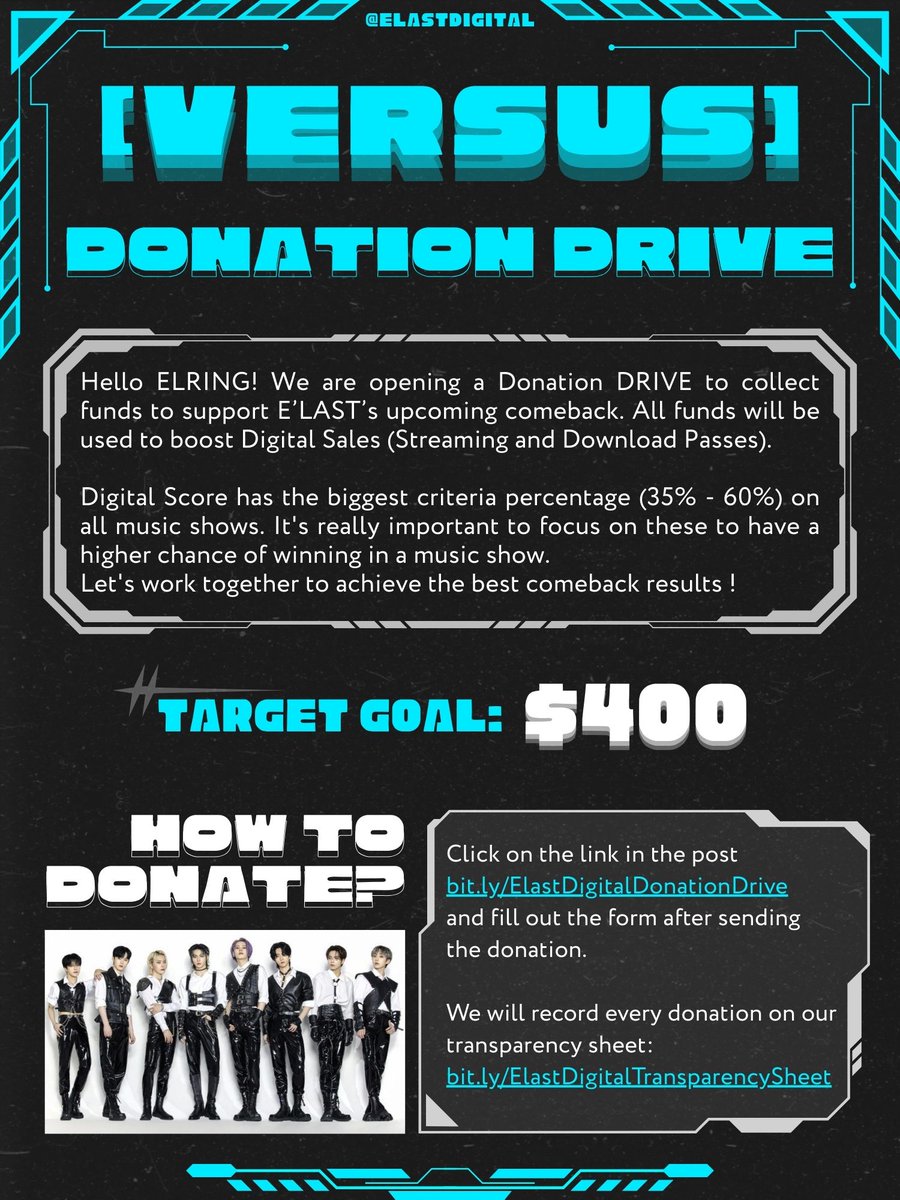 elastdigital's tweet image. [📢 COMEBACK FUNDRAISER] 

#ELAST will comeback with #VERSUS
very soon!
In order to help E'LAST achieve their First Win, we will be organizing a Donation Drive to fund the Streaming and Download Project.

🔗Donation form: bit.ly/ElastDigitalDo…

#엘라스트 #エラスト #ELAST_VERSUS