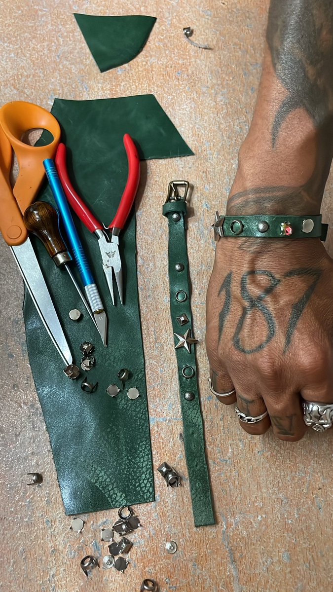 Studded leather bracelet samples..