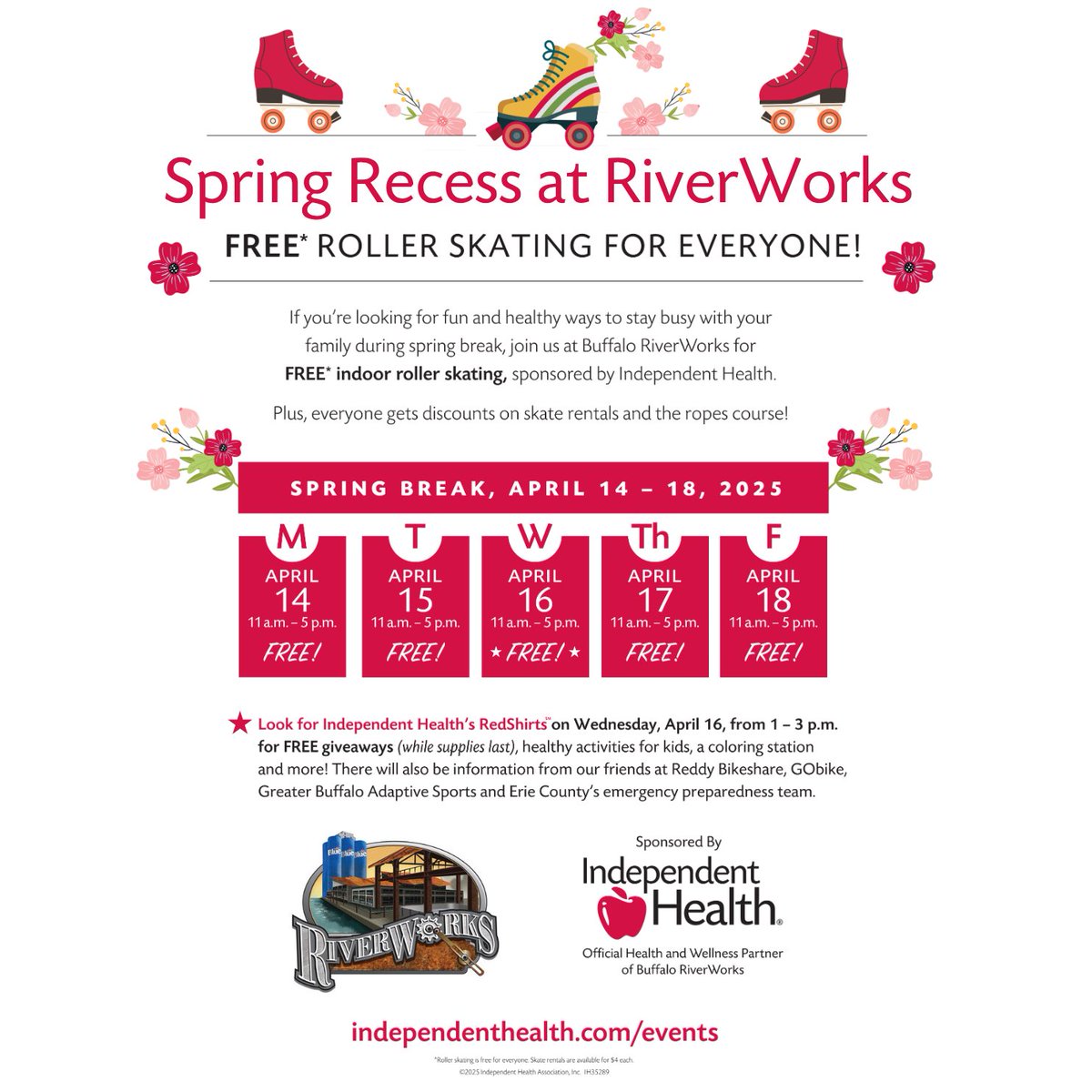 Reddy Bikeshare (@reddybikes) on Twitter photo Spring Recess <a href="/RiverWorksBFLO/">Buffalo RiverWorks</a> is next week! From 1-3pm on Apr. 16, we're joining <a href="/IH_news/">Independent Health</a> along with @IndependentHealthFoundation , <a href="/GOBuffalo/">GObike Buffalo</a> , <a href="/gbasports_/">Greater Buffalo Adaptive Sports</a> , and the emergency preparedness team of <a href="/ErieCountyNY/">Erie County, NY</a> , for family fun activities and FREE giveaways. Spring Recess <a href="/RiverWorksBFLO/">Buffalo RiverWorks</a> is next week! From 1-3pm on Apr. 16, we're joining <a href="/IH_news/">Independent Health</a> along with @IndependentHealthFoundation , <a href="/GOBuffalo/">GObike Buffalo</a> , <a href="/gbasports_/">Greater Buffalo Adaptive Sports</a> , and the emergency preparedness team of <a href="/ErieCountyNY/">Erie County, NY</a> , for family fun activities and FREE giveaways.