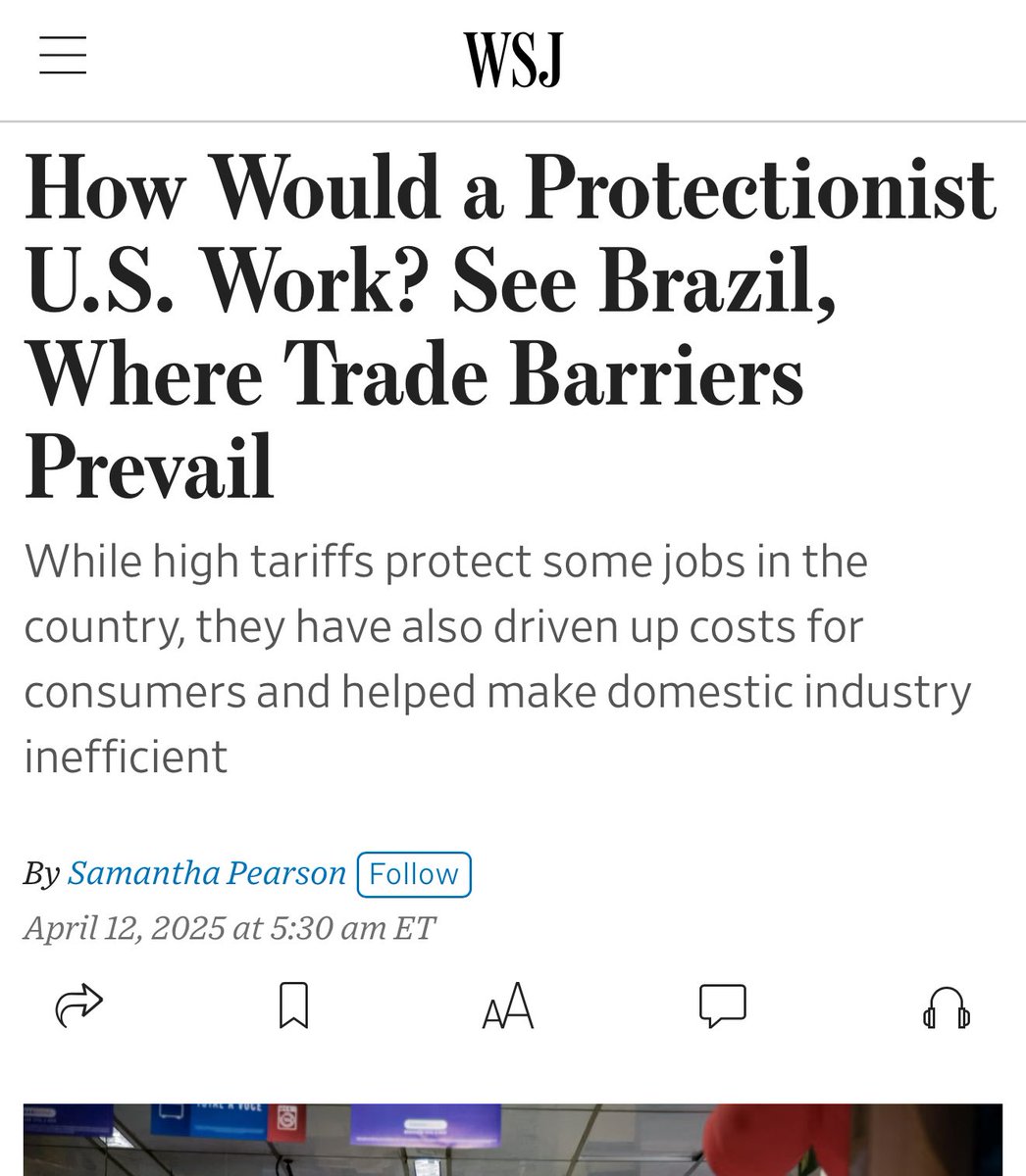 SamPancher's tweet image. The Wall Street Journal: “Como funcionaria um EUA protecionista? Veja o Brasil, onde prevalecem as barreiras comerciais”

“Os brasileiros que podem pagar por importados normalmente pagam várias vezes o preço que pagariam nos EUA. As diferenças de preço são tão vastas que os…