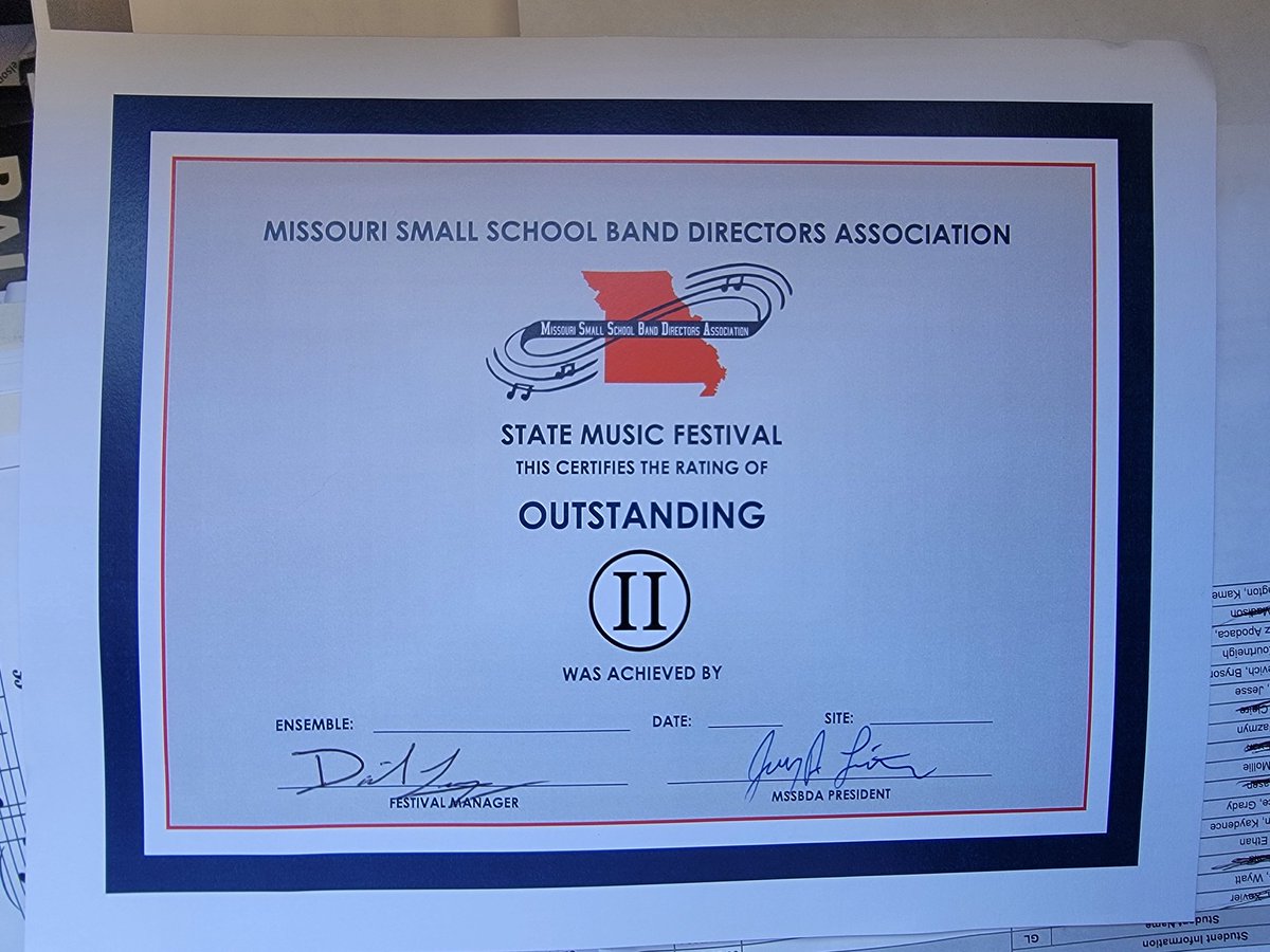 These <a href="/CCMSTigers/">CCMS Tigers</a> performed great at the MSSBDA State Music Festival today in Higginsville. They earned a Outstand (2) rating!Rating! <a href="/PlattsburgTiger/">CCR3</a>