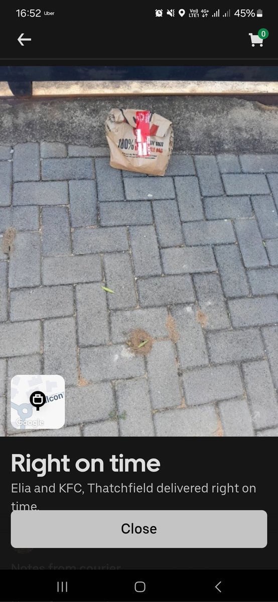MissLorsh's tweet photo. @Uber eats driver left my @KFCSA order at the street. We can't find it, unable to call him through the app. Somebody please send help. https://t.co/XfjB1xeA0F