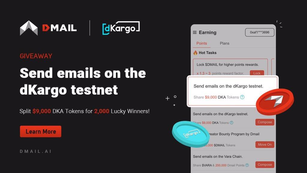 king_wire95757's tweet photo. 🎉 Big News for the Dmail Community!

We're thrilled to welcome @dKargo_Official to the #Giveaway section on Dmail!
🚀 Open the Dmail DApp

✉️ Send emails on the dKargo testnet
👉 https://t.co/dcFDRSbS5t

#DMAIL #DKA #Testnet #Airdrop #CryptoRewards #Web3Giveaways https://t.co/0VA4LqYnPS
