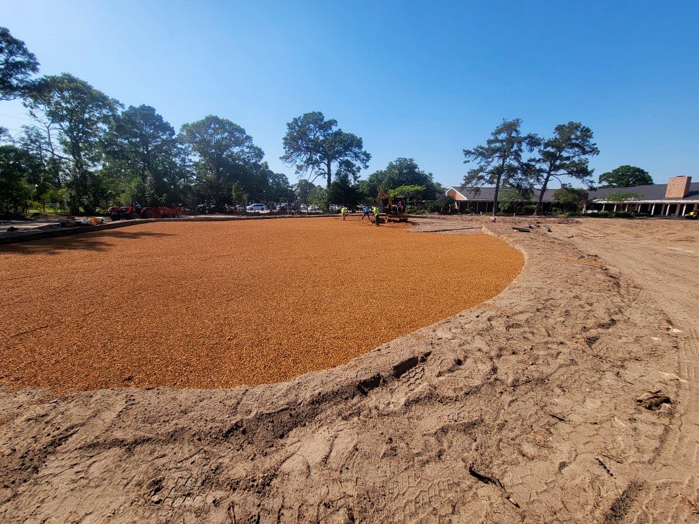 Champions GC new shortgame area greens getting drainage and gravel (per USGA spec). 12” of mix coming up next! Beautiful Saturday for work. #GrahamGolf