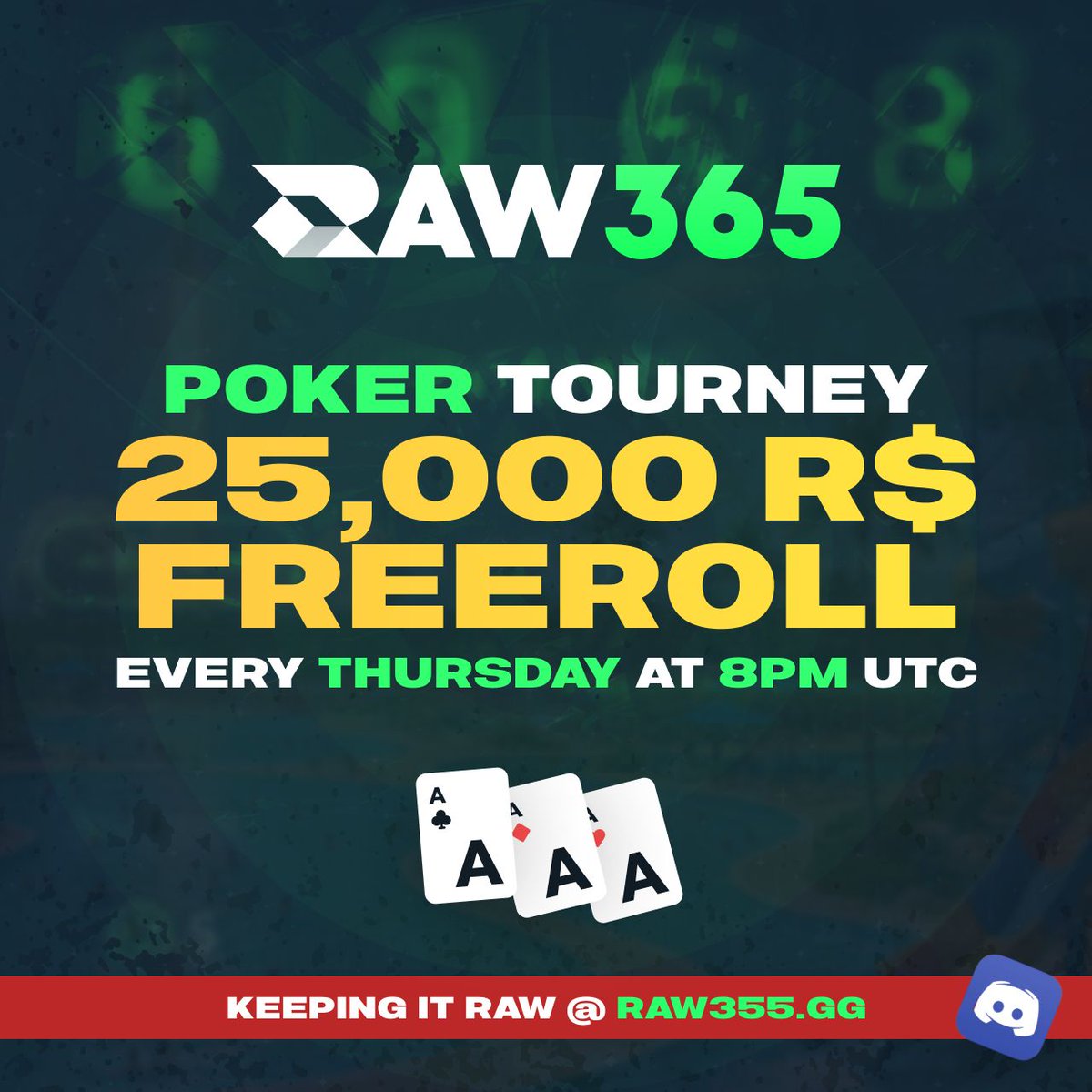 raw365gg's tweet photo. FREE POKER IS BACK!
FREE weekly tournament every Thursday at 8PM UTC! 

Register now, prizes will increase with popularity 

https://t.co/miOLDFGz77 https://t.co/n9pR9kN45H