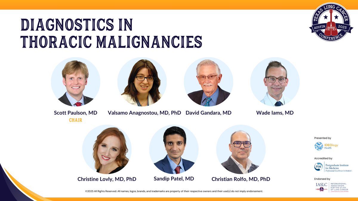 TLC Conference (@tlcconference) on Twitter photo How are advancements in diagnostics shaping the future of thoracic malignancies? Join us at 10:55 AM for a session exploring the latest innovations in patient care. #TexasLung25 hubs.la/Q03g5Qf80
<a href="/ValsamoA/">Elsa Anagnostou</a> <a href="/drgandara/">David Gandara</a> <a href="/christine_lovly/">Christine Lovly, MD, PhD, FASCO</a> <a href="/ChristianRolfo/">Christian Rolfo</a> <a href="/WadeIams/">Wade Iams</a> How are advancements in diagnostics shaping the future of thoracic malignancies? Join us at 10:55 AM for a session exploring the latest innovations in patient care. #TexasLung25 hubs.la/Q03g5Qf80
<a href="/ValsamoA/">Elsa Anagnostou</a> <a href="/drgandara/">David Gandara</a> <a href="/christine_lovly/">Christine Lovly, MD, PhD, FASCO</a> <a href="/ChristianRolfo/">Christian Rolfo</a> <a href="/WadeIams/">Wade Iams</a>