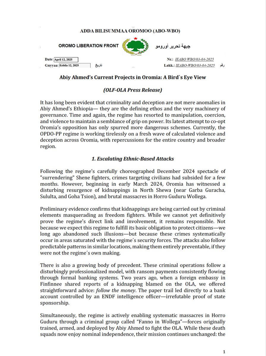 OLF_OLA's tweet photo. Abiy Ahmed’s Current Projects in Oromia: A Bird`s Eye View
                    (OLF-OLA Press Release)
                          #Oromia #Ethiopia https://t.co/H3LdWKE8Kz
