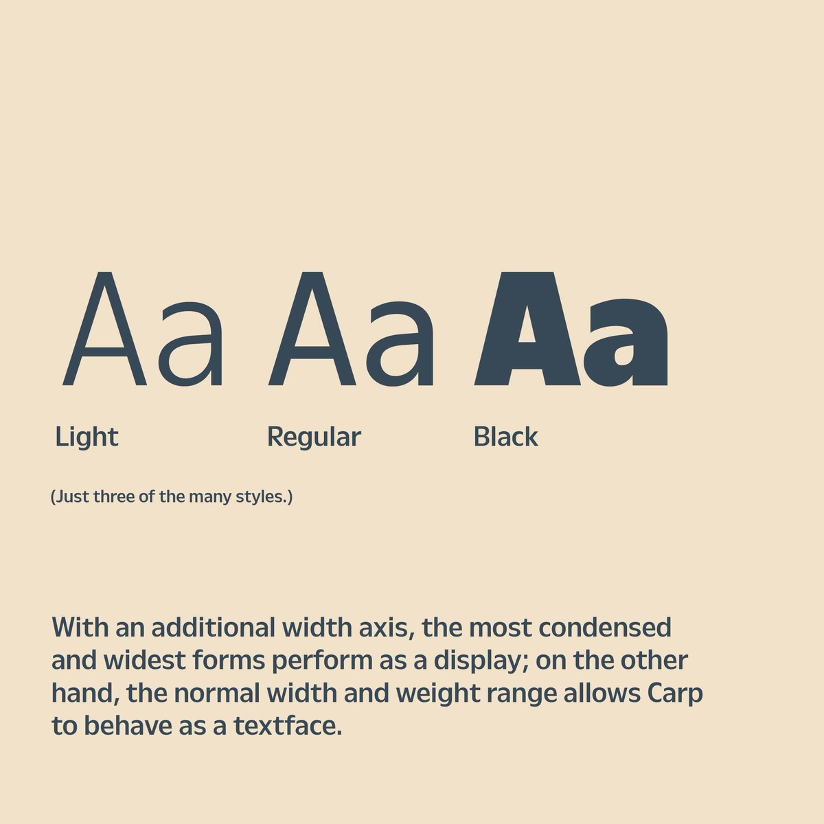 TypeNetwork's tweet photo. Carp reimagines the humanist sans with asymmetric weight balance and a variable width axis. From expressive display to robust text, its versatility shines in every style. 12 styles start at $40. 👉License it at our link in bio!
#type #font #typedesign #typedesigner #typography #typographyinspired #graphicdesign #fonts #typographyart #typeface #typefaces #goodtype #typefoundry #typematters #fontdesign #freefonts #letterforms