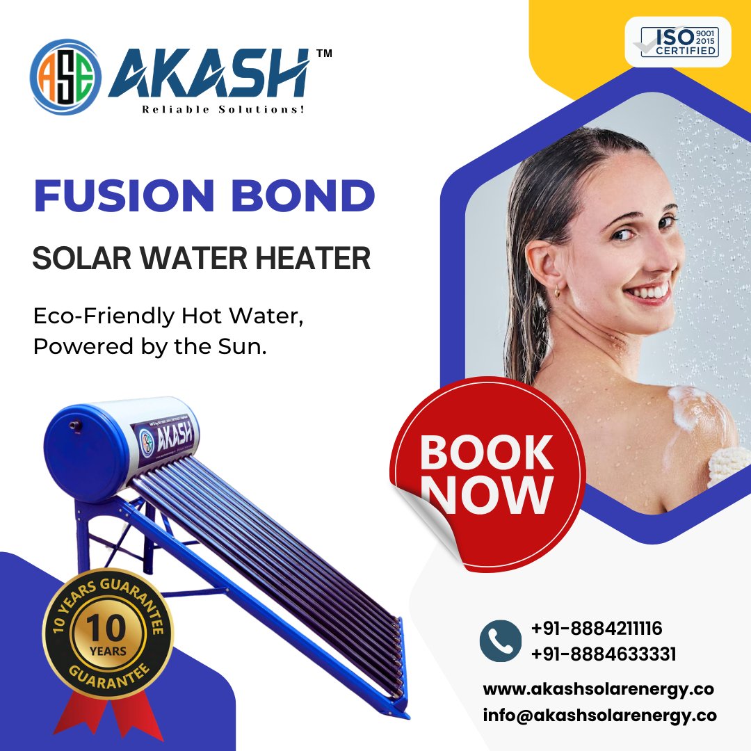 Akash_ASE's tweet photo. Smart. Sustainable. Super-efficient.

Say goodbye to high electricity bills and hello to free, eco-friendly hot water—powered by the sun. 

+91-8884211116 | +91-8884633331
https://t.co/ouxttrYWTN

#FusionBond #SolarWaterHeater #GoSolar #CleanEnergy #GreenLiving #SustainableLiving https://t.co/Zu6A7aMIPp