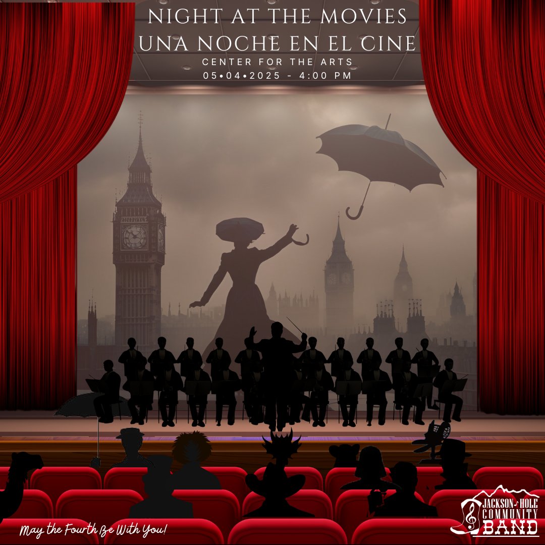 JHCBand's tweet photo. Supercalifragilisticexpialidocious! Come float away to a world of whimsy, where the music is as magical as the journey itself. ☂️✨ #ANightAtTheMovies @TheCenterJH #TheCenterJH #JHCBand #MovieMusic https://t.co/0433rRV8RH
