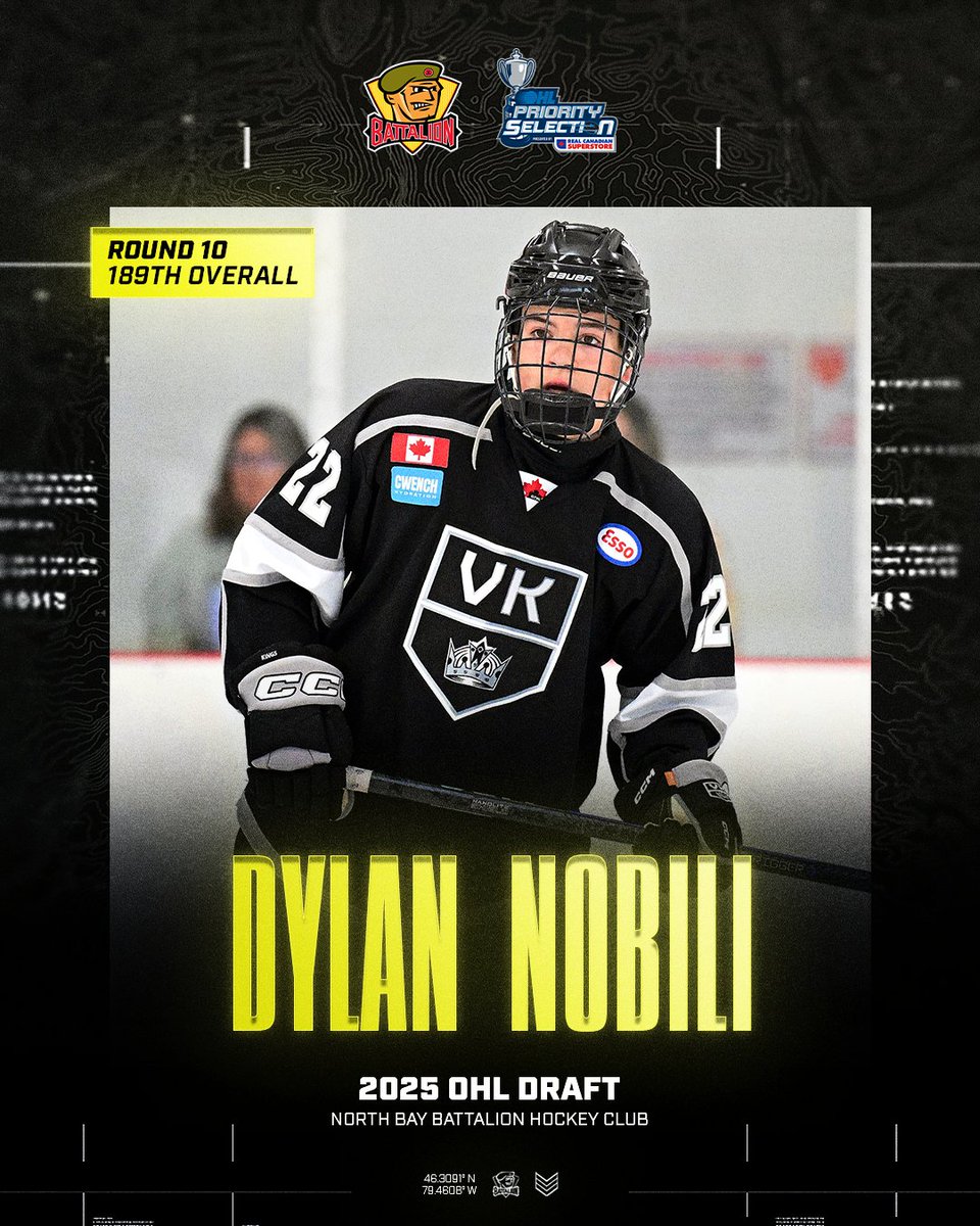 OHLBattalion's tweet photo. The North Bay Battalion are proud to select Dylan Nobili.

Welcome to The Bay Dylan! https://t.co/eObfA0mQYj