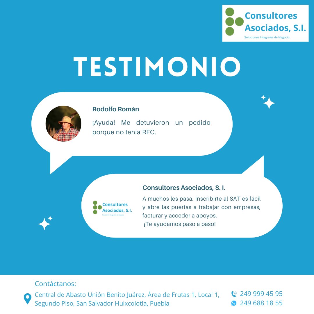 Consultores_ASI's tweet photo. 🛠️ ¡Te ayudamos paso a paso!
📩 Manda mensaje para iniciar tu inscripción sin complicaciones.
📍San Salvador Huixcolotla, Puebla.
📲249 999 45 95
#InscripciónSAT #FormalizaTuNegocio #TrámitesFiscales #ApoyoAlProductor https://t.co/CAmUPeuhi2