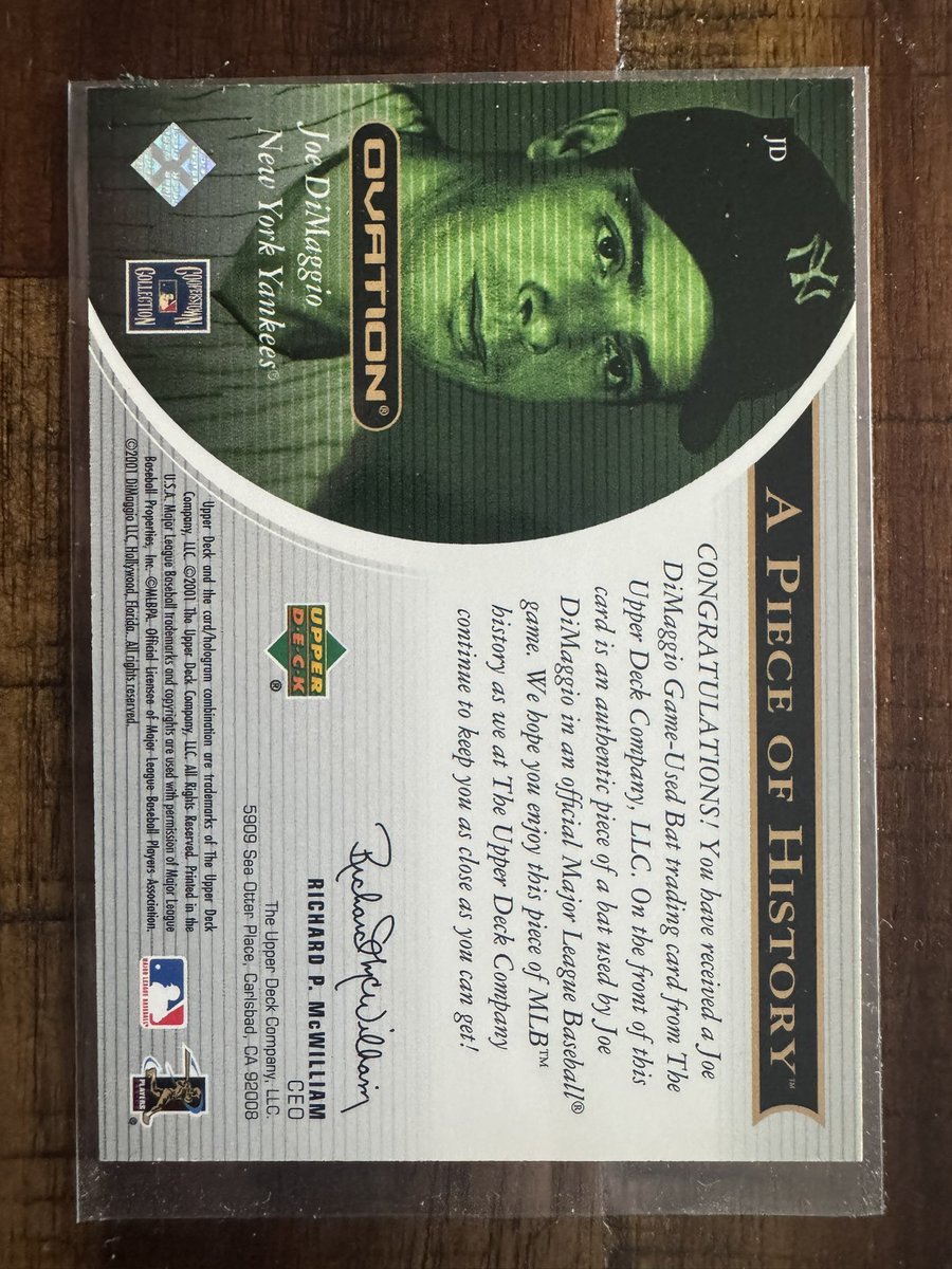 Vonetacular's tweet photo. @_AustinFinley_ 01 UD Ovation Piece of History 
Joe DiMaggio 
$50 shipped https://t.co/gp8CJnKVvD